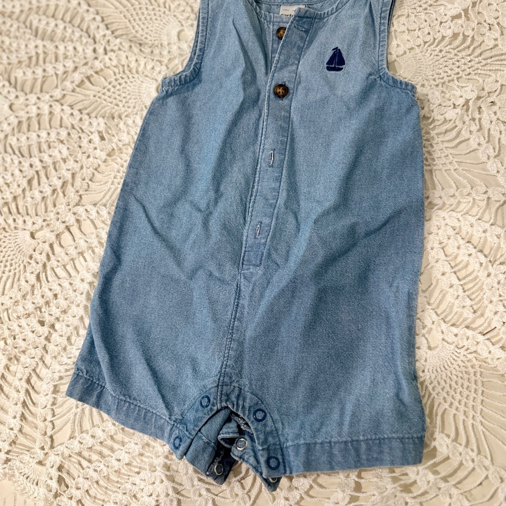Carter's Light Blue Sailboat Romper